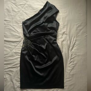 Eliza J Black Satin One-Shoulder Dress